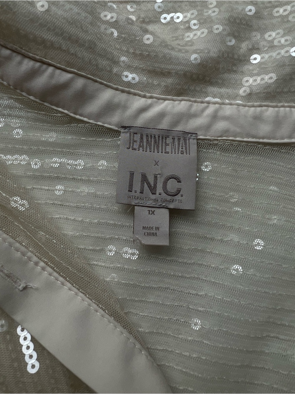 Jeannie Mai x INC Sequin Cream Sheer Button-Up Shirt - Picture 5 of 8